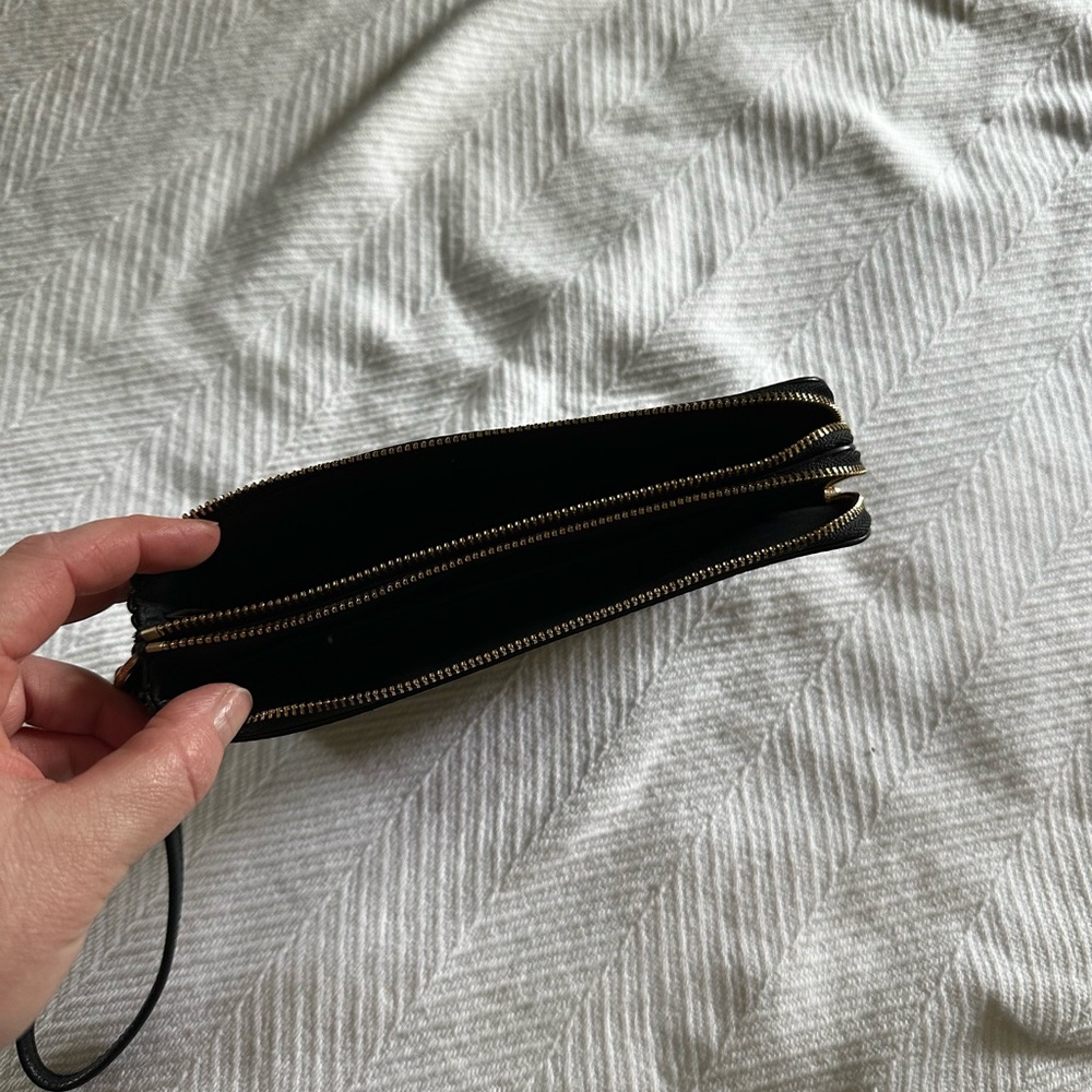 Coach Black Leather Double Zipper Wristlet with Gold Details - Picture 3 of 7